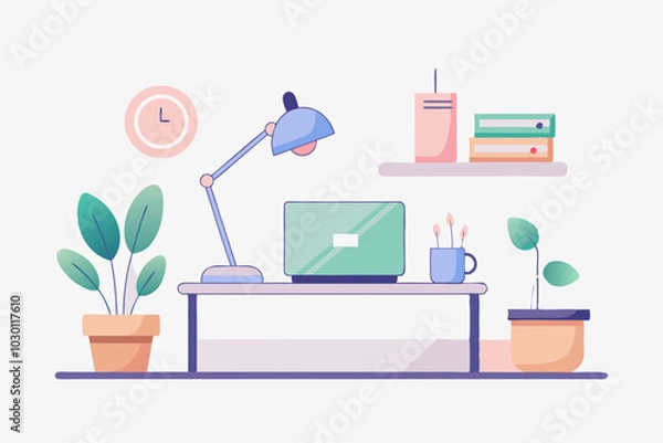 Fototapeta Modern Workspace Vector Illustration with Laptop and Accessories on White Background