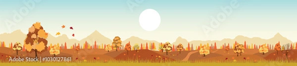 Fototapeta Panorama of autumn landscape. Golden autumn. Vector graphics