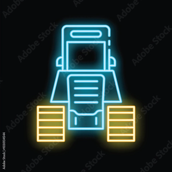 Fototapeta Glowing neon line mars rover icon isolated on black background illustration concept icon of space rover exploring the outer space. Vector
