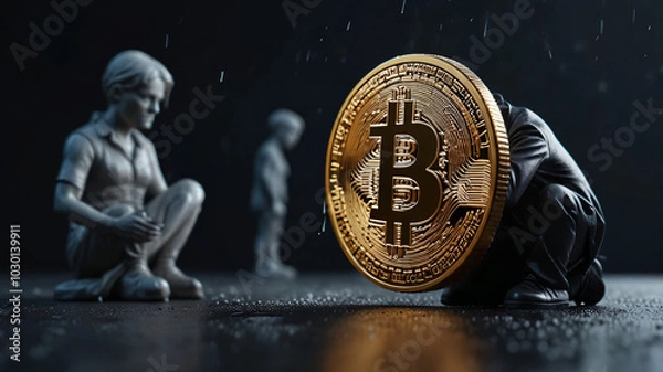 Fototapeta employee with bitcoin in front of him