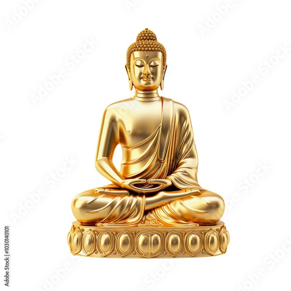 Fototapeta Golden buddha isolated on transparent background. Generative ai design.