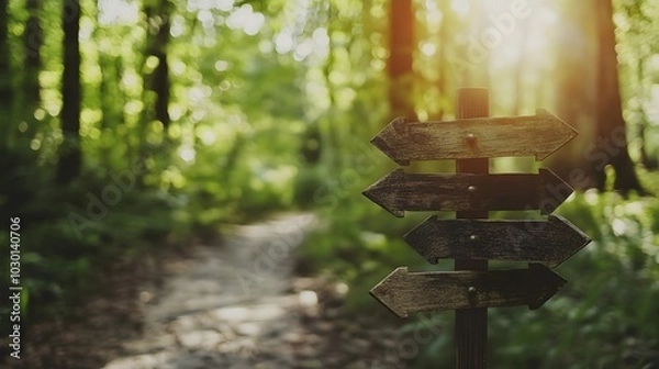 Fototapeta Nature signpost with information in the woods mockup