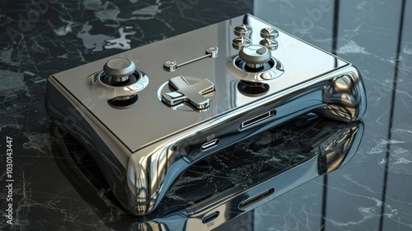 Fototapeta Craft a chrome effect 3D render of a high-tech gaming console with glossy finish
