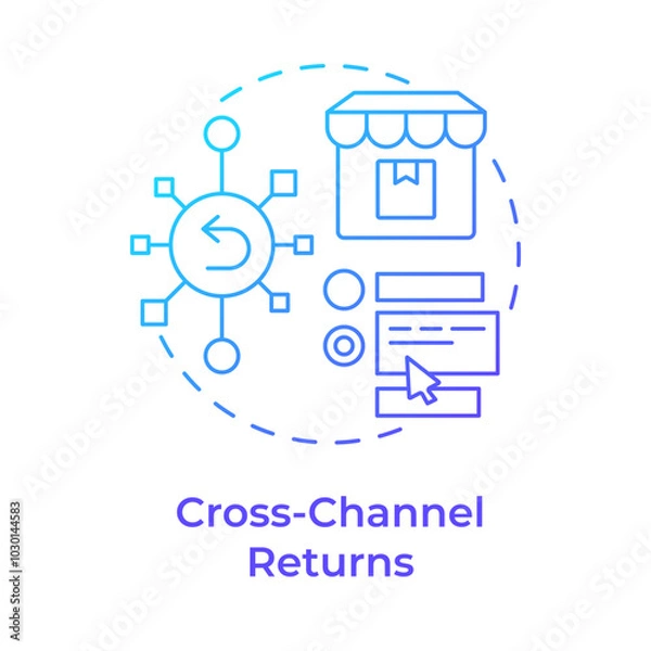 Fototapeta Cross-channel returns blue gradient concept icon. Reverse logistics strategy. Ecommerce. Digital interface. Round shape line illustration. Abstract idea. Graphic design. Easy to use in article
