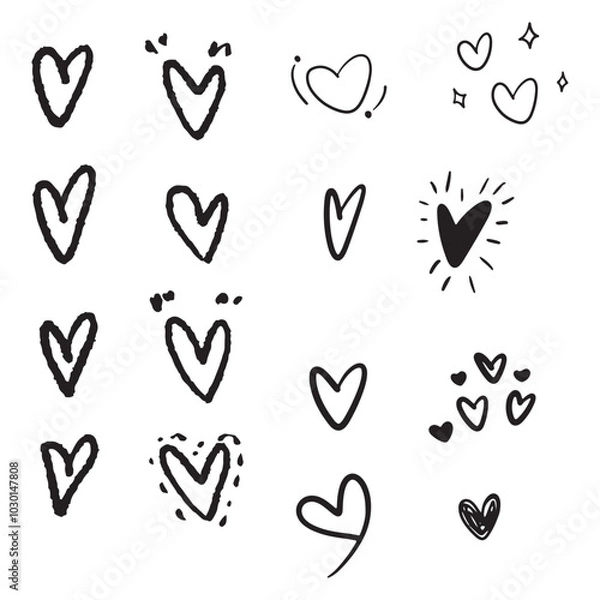 Fototapeta Heart doodles. Hand drawn hearts. Design elements for Valentine's day. Vector EPS 10.	