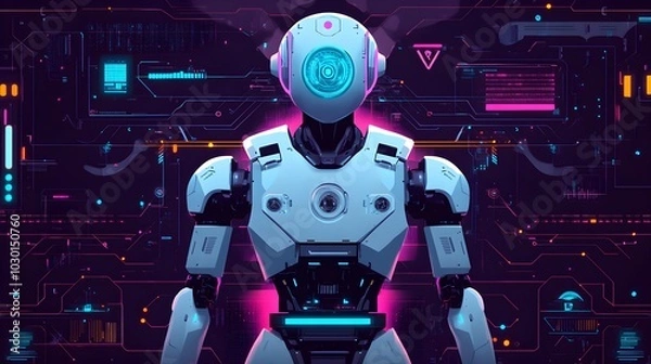 Obraz Futuristic Robot with Neon Lights and Circuitry