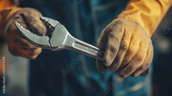 Fototapeta A skilled repairman getting ready to use a tool