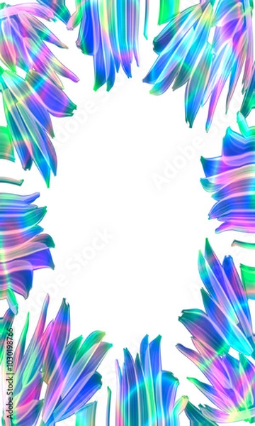 Fototapeta Bright blue,green,lilac neon vertical frame on white background, place for text, halloween,banner, rainbow border. Christmas lights.
