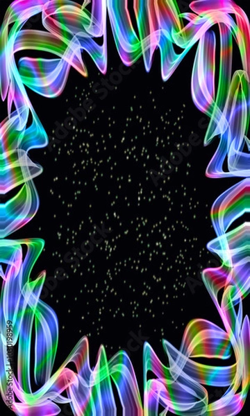 Fototapeta Bright vertical rainbow frame on black background, speckled, place for text, halloween,banner, rainbow border. Christmas lights.