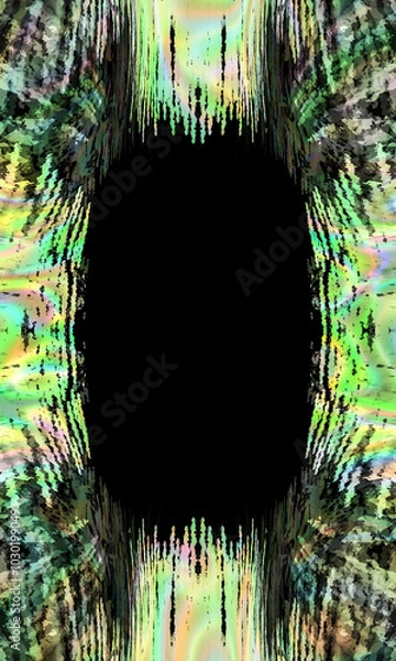 Fototapeta Bright neon yellow vertical frame on black background, place for text, halloween,banner