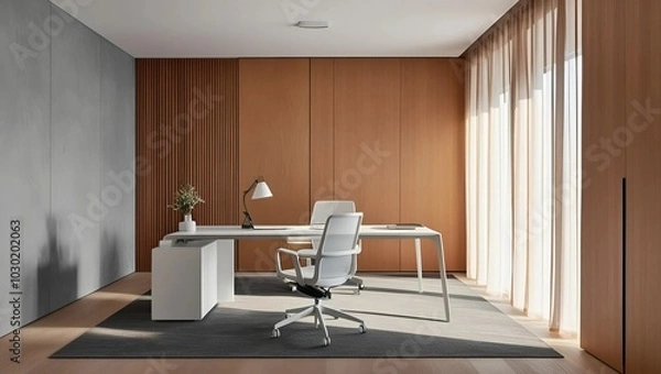 Fototapeta Modern office interior designed by Koncept Studio, featuring sleek furniture and a collaborative workspace atmosphere.