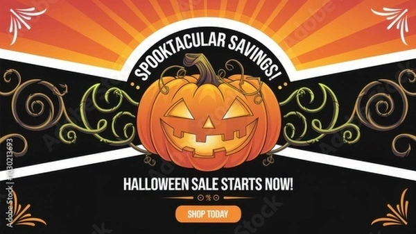 Obraz Vibrant Halloween Promotion Banner Jack-o'-Lantern Festive Design Seasonal Sales Marketing Materials