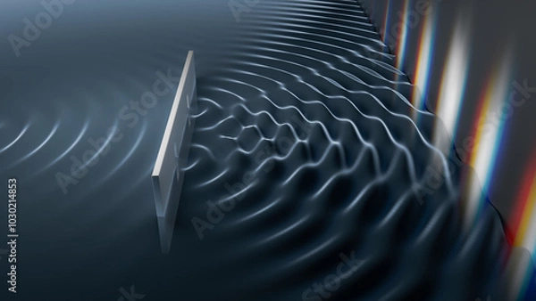 Fototapeta Double-slit experiment in physics. Quantum physics and particle-wave duality concept. 3D rendered illustration.
