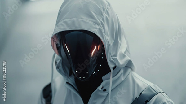 Obraz Portrait of an Enigmatic Robotic Hacker: Embodiment of Cybersecurity, Cybercrime, and Cyberattack Concepts