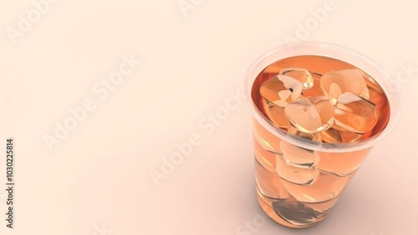 Fototapeta A 3D-rendered cup of iced tea filled with ice cubes, placed on a light, neutral background. The drink appears refreshing and is perfect for showcasing beverages in product presentations.