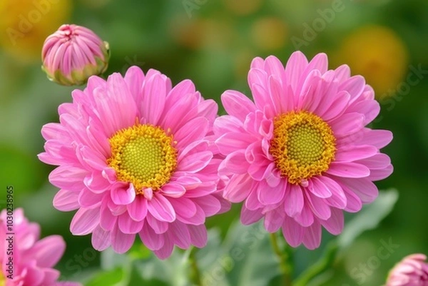 Obraz Vibrant pink daisies bloom under the warm sun in a lush garden bursting with color
