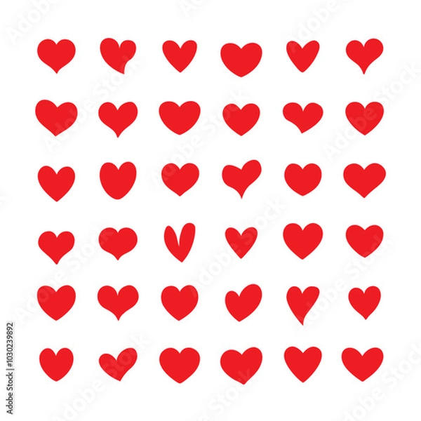 Fototapeta Heart, love, romance or valentine's day red heart. Heart vector icons. Artistic red heart love symbols isolated editable vector illustration