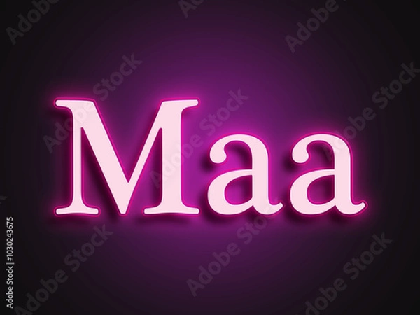Fototapeta Pink glowing Neon light text effect of Hindi word Maa.	