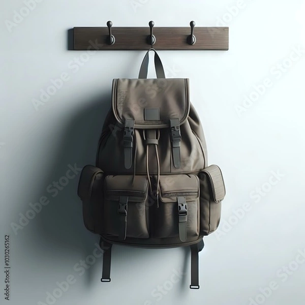 Fototapeta Backpack hanging on hanger