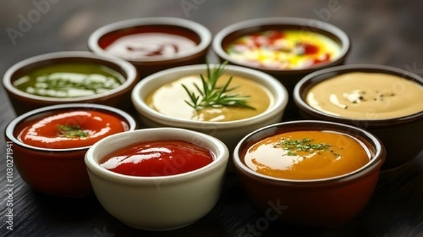 Fototapeta Assortment of Colorful Dips