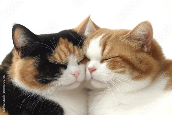 Obraz Three cats cuddling their faces pressed together in a loving embrace captured in a warm and intimate moment of closeness and comfort in a soft quiet image