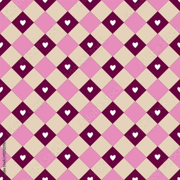 Fototapeta Creative Digital Backgrounds: Colorful Geometric Patterns with Rhombuses and Hearts for Stylish Decor

