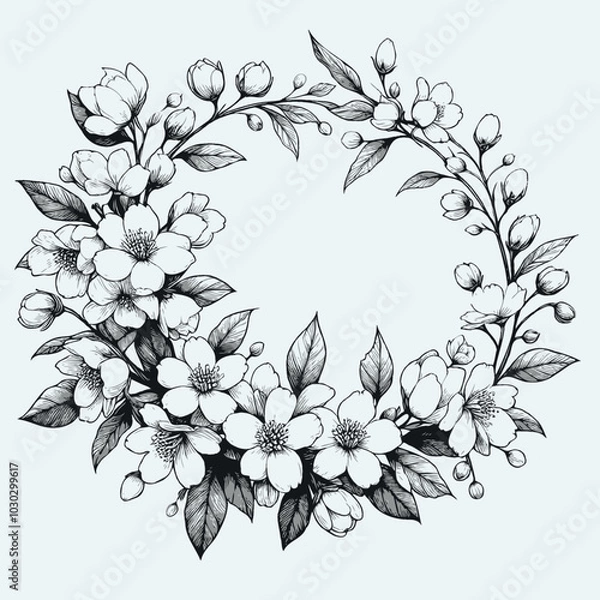 Obraz Adobe Illustrator Artwork
wreath of flowers, leaves
black and white vector frame illustration
set of decorative elements of plants background 