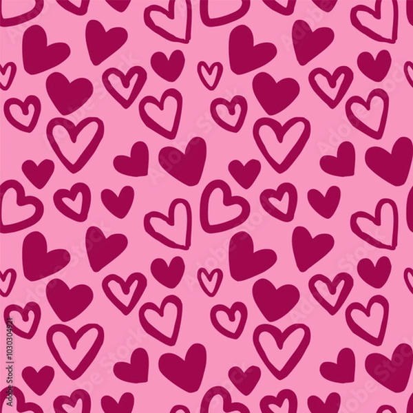 Fototapeta Seamless pattern with abstract red heart silhouette and shapes. Cute background for Valentine's Day or wedding design. Vector stock illustration.	