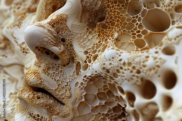 Fototapeta sculpture closeup, porcelaine, bone structure, organic patterns, surreal otherworldly, photorealistic