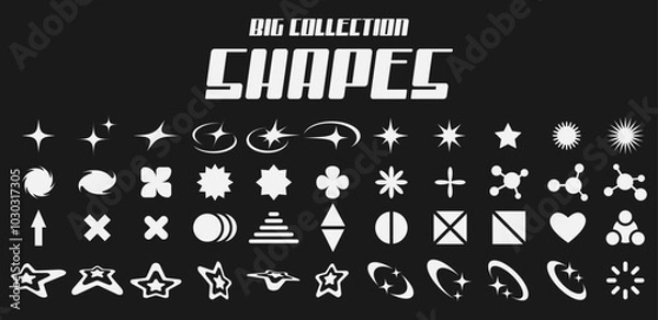 Fototapeta Big collection abstact shapes elements. Retro futuristic Y2k elements for design. Templates for notes, posters, banners, stickers, business cards, logo