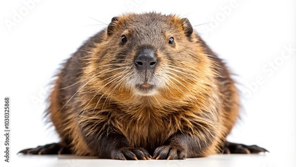 Obraz Isolated Eurasian beaver on white background