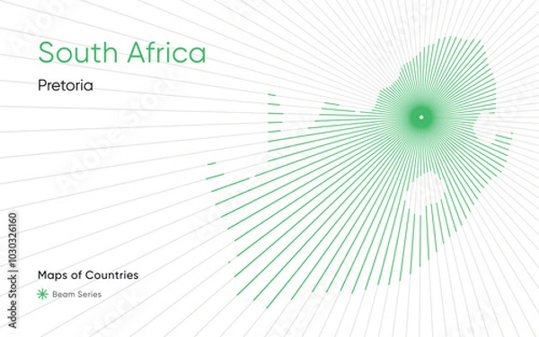 Fototapeta Abstract Map of South Africa with Laser Beams from Pretoria