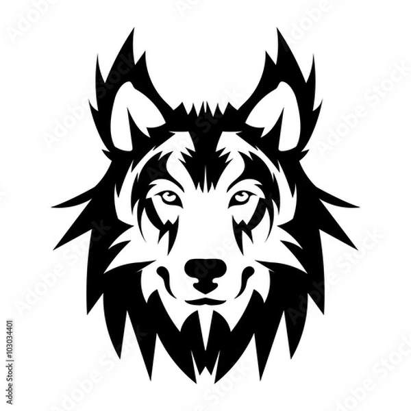 Obraz Beautiful wolf tattoo.Vector wolf's head as a design element on isolated background