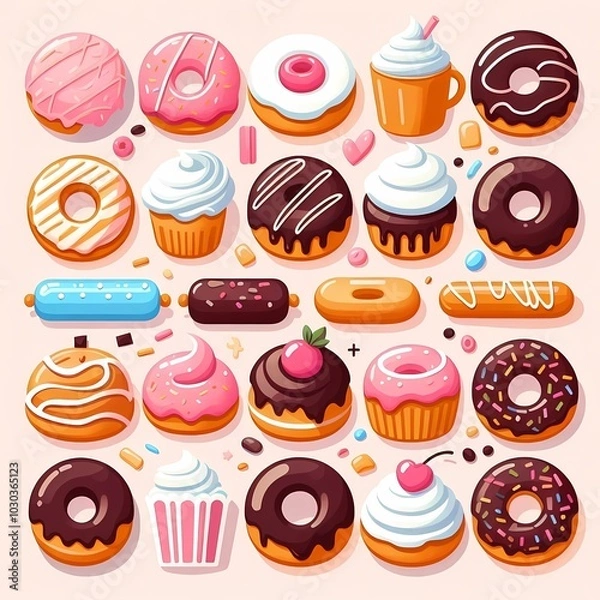 Fototapeta a cartoon illustration of a cake with a lot of different cakes.