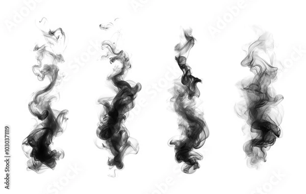 Fototapeta Vertical swirls of abstract black smoke on a white background