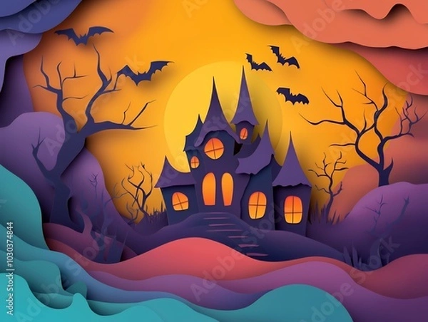 Fototapeta Halloween Poster Banner Cover Paper Artwork Background for Greeting or Social media Post. Neo Art Cards