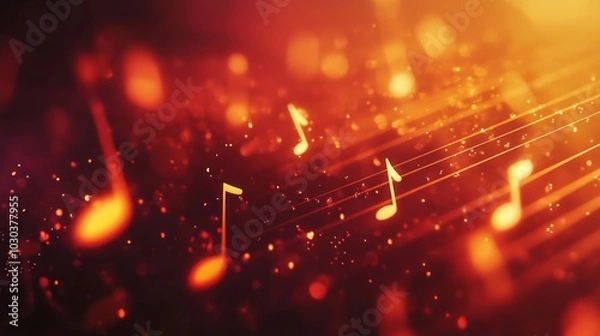 Fototapeta Abstract Glowing Musical Notes on Bokeh Background - Music and Celebration