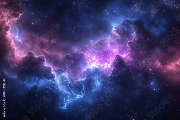 Fototapeta Abstract cosmos space background with a multiple space elements, forming a cascade of reaction of space dust in the galaxy