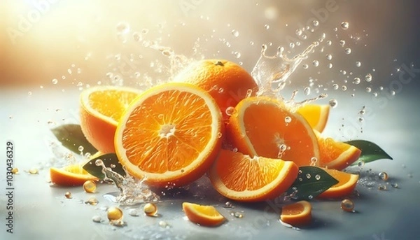 Obraz Citrus Splash: Oranges and Water Droplets