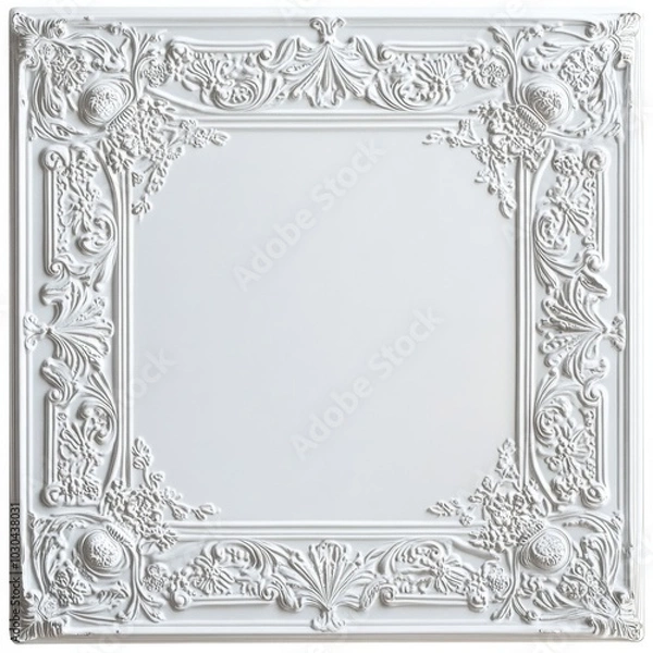 Fototapeta Ornate white decorative wall panel featuring intricate floral patterns and classical motifs