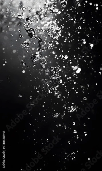 Fototapeta Dynamic Water Droplets Isolated on Black Background – High-Speed Captures, Ripples, Splashes, and Mist in Elegant Motion