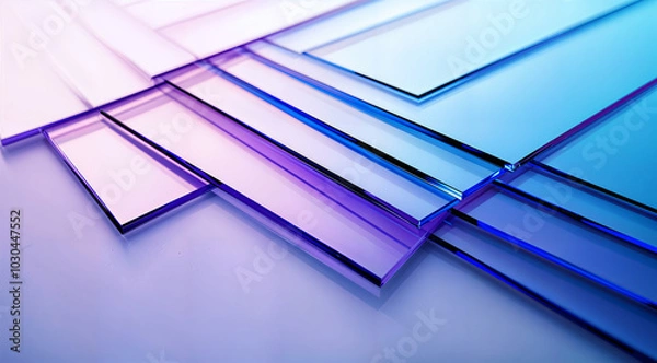 Fototapeta Stacked translucent glass sheets in varying shades of blue and purple. In 3D style. Abstract minimalistic design concept. For background and creative layout.