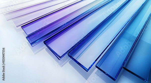 Fototapeta Horizontally arranged glass panels in gradient blue and purple tones. In 3D style. Abstract geometric concept. For background and presentation.