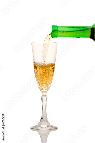 Fototapeta white wine pouring down from a bottle (clipping pa