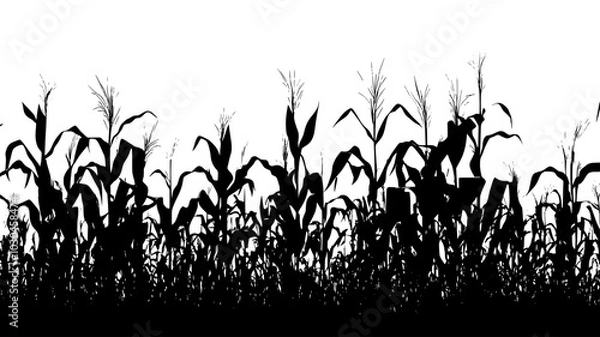Fototapeta Corn stalks with ears in a Midwestern farm field, vector illustration art