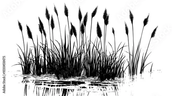 Fototapeta Cordgrass growing in marshland with tall, upright stems emerging from water, vector illustration art
