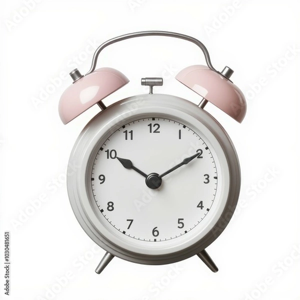 Fototapeta A vintage-style alarm clock with pink bells and a white face displaying traditional hour markers.