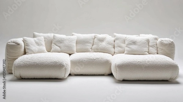 Fototapeta Cloud like modular sofa in pristine white boucle