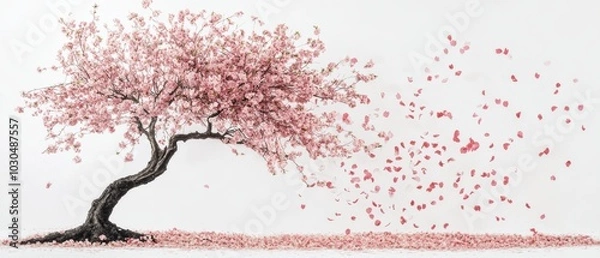 Fototapeta Cherry blossom tree in full bloom against white backdrop