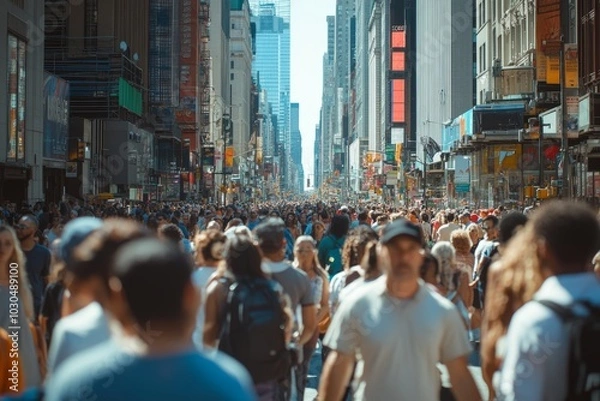 Fototapeta Diverse Crowd Walking in a Bustling City Street, Perfect for Urban Lifestyle and Multicultural Community Concepts Generative AI